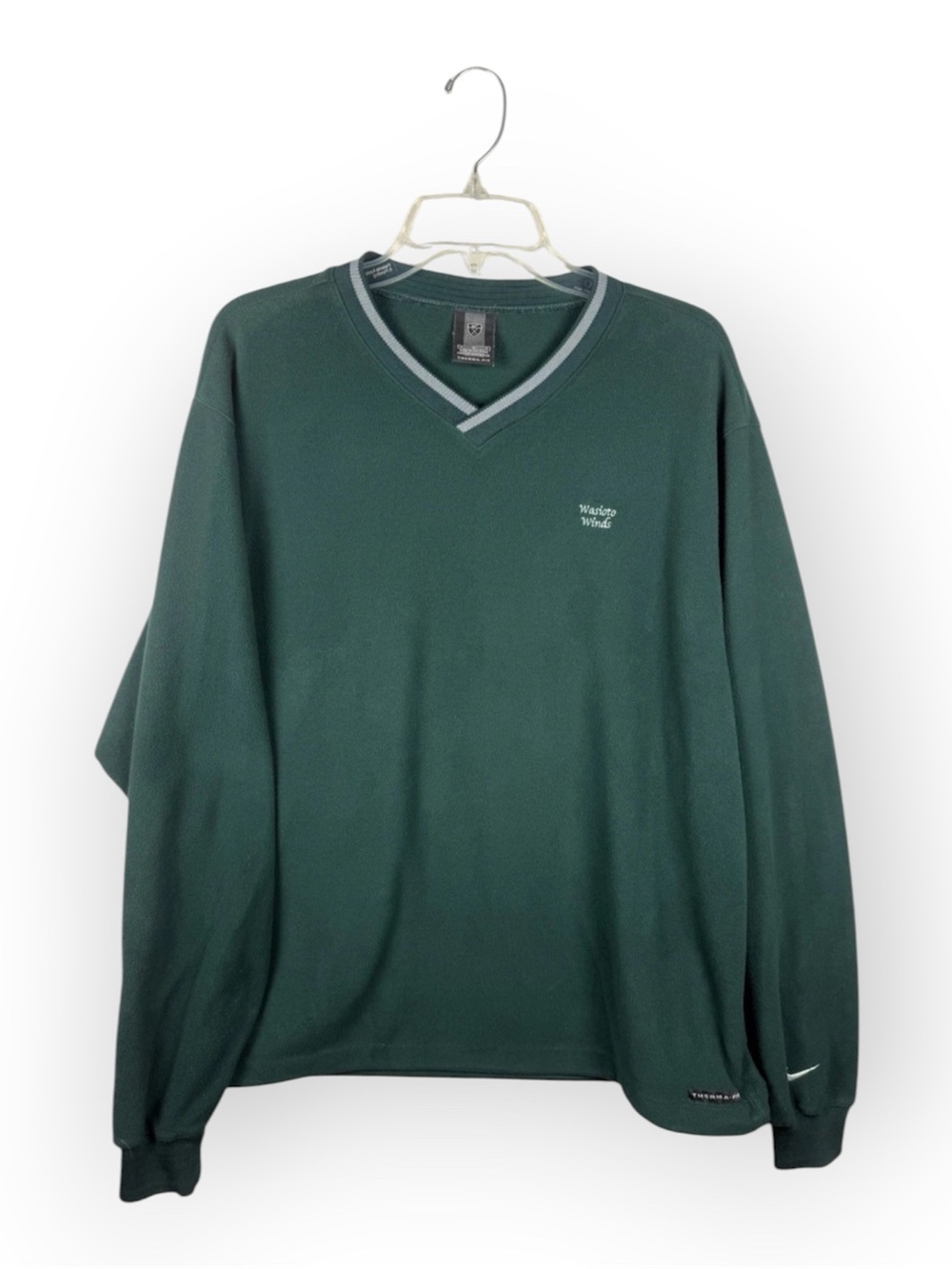 Vintage Nike Therma Fit Fleece Pullover V Neck Green Y2K Golf Boxy M 25x25